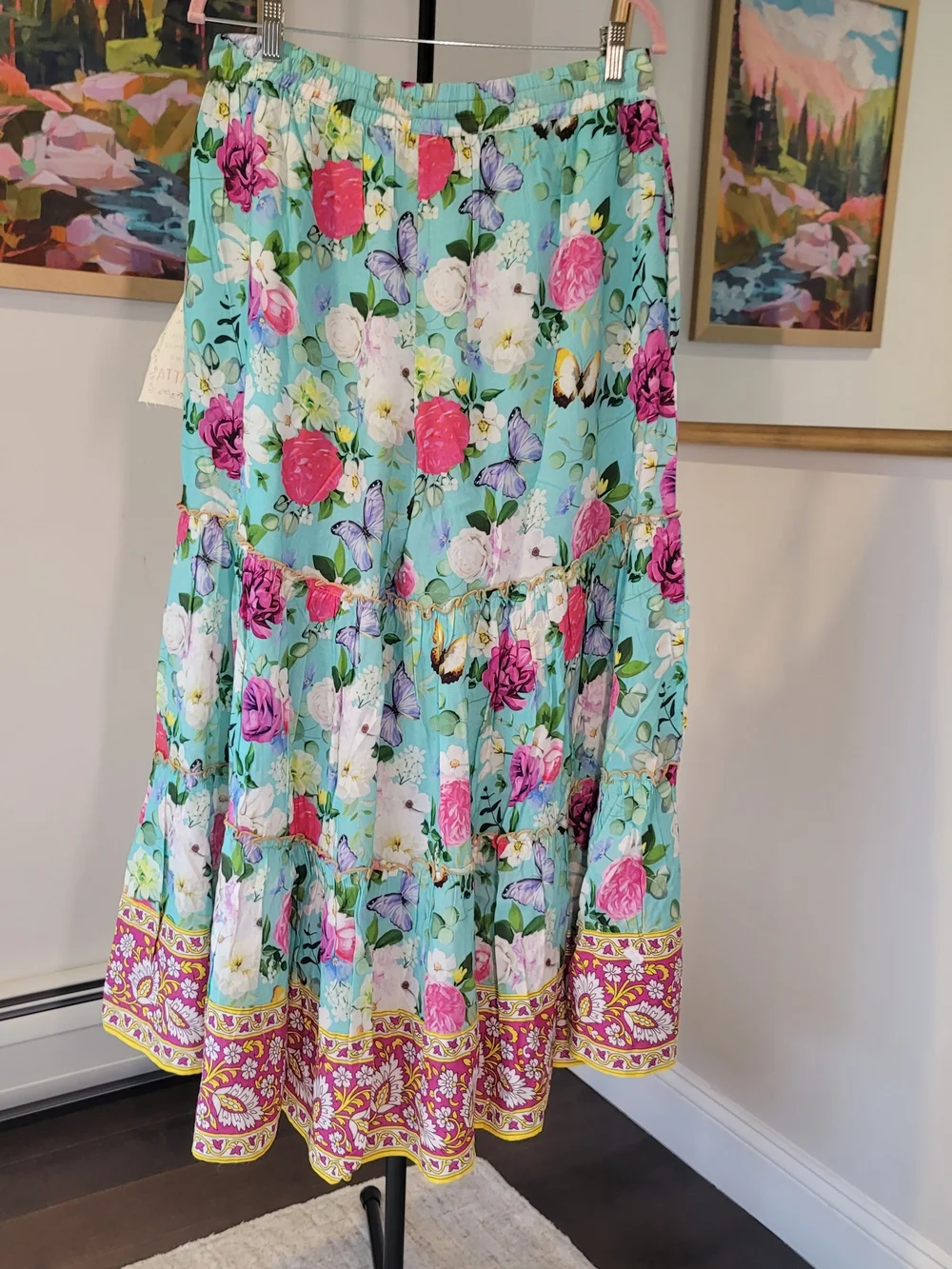 NWT ARATTA Serenity Springs Flare Pants Teal Floral Boho Vibrant Women's Size L - Picture 6 of 15
